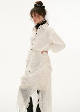 불규칙한 흰색 꽃 레이스 셔츠 드레스